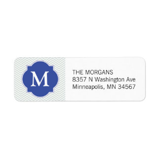 Étiquette Gris et bleu moderne Chevron personnalisé Monogram