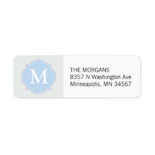 Étiquette Gris et bleu moderne Chevron personnalisé Monogram