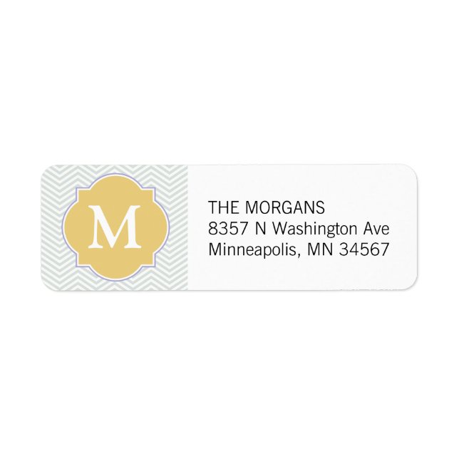 Étiquette Gris et or moderne Chevron personnalisé Monogramme (Devant)