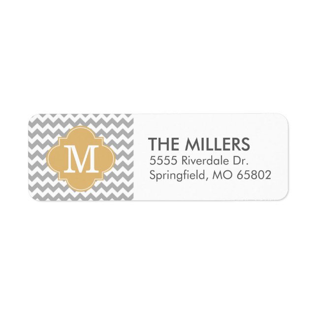 Étiquette Gris et or moderne Chevron personnalisé Monogramme (Devant)