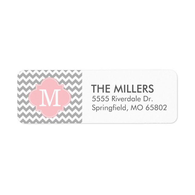 Étiquette Gris et rose moderne Chevron personnalisé Monogram (Devant)
