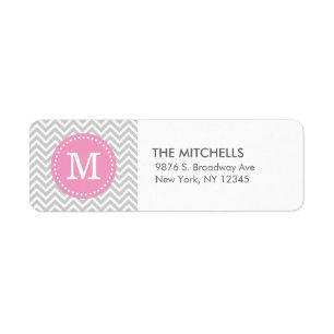 Étiquette Gris et rose moderne Chevron Personnalisé Monogram