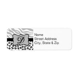 Étiquette Gris, Noir & Blanc Zèbre & Cheetah Personnalisé