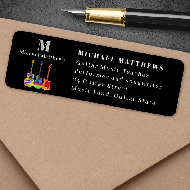 Étiquette Guitare Enseignant Musicien Custom Business (Guitar teacher music business return address label sticker)