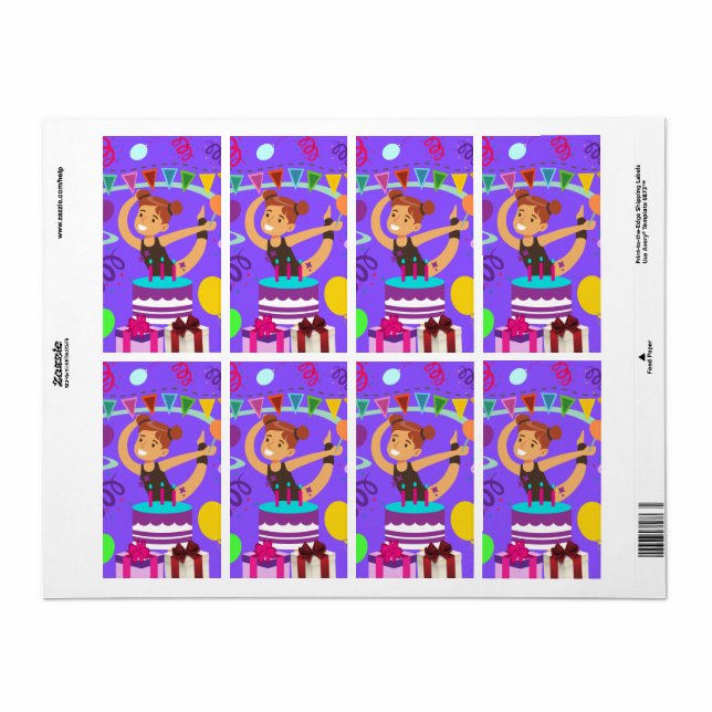 Étiquette Gymnastique fête d'anniversaire (Feuille entière)