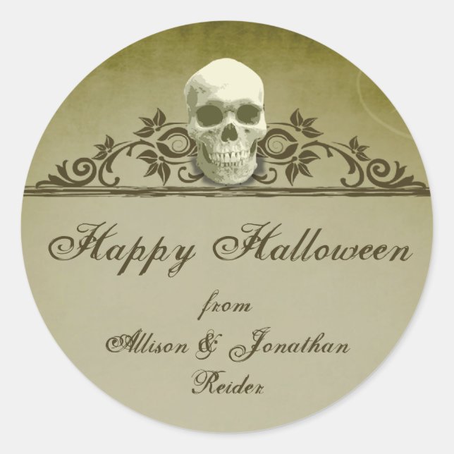 Étiquette Halloween à cadre crâne (Devant)