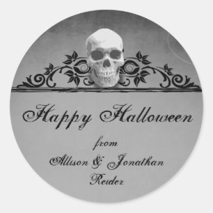 Étiquette Halloween à cadre crâne