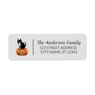 Étiquette Halloween Chat noir Citrouille personnalisé Nom de
