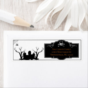 Étiquette Halloween du cimetière   Blanc