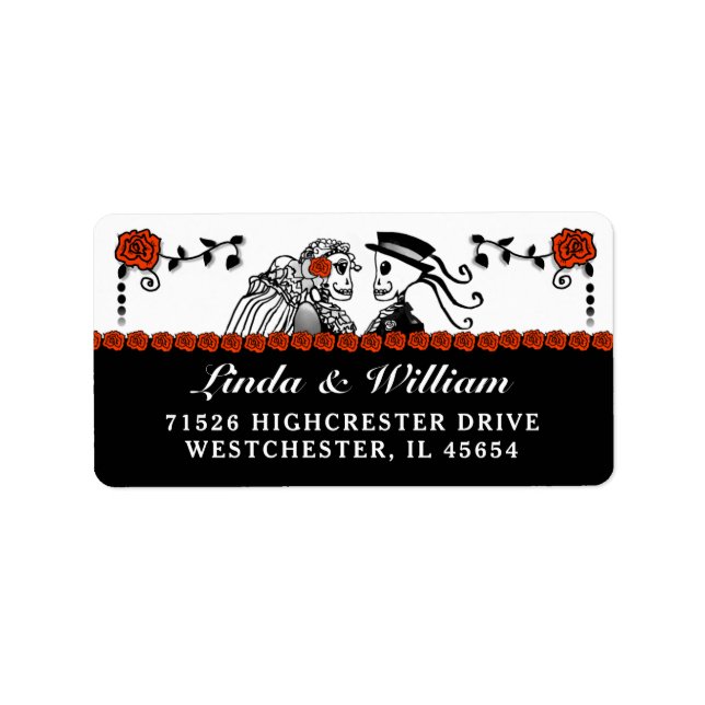 Étiquette Halloween Mariages Skeletons Red Roses Adresse (Devant)