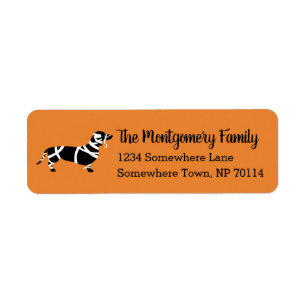 Étiquette Halloween Mummy Dachshund & Nom de famille