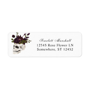 Étiquette Halloween Purple Florple & Skull Adresse de retour