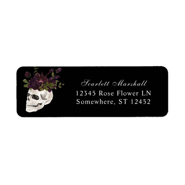 Étiquette Halloween Purple Florple & Skull Adresse de retour (Devant)