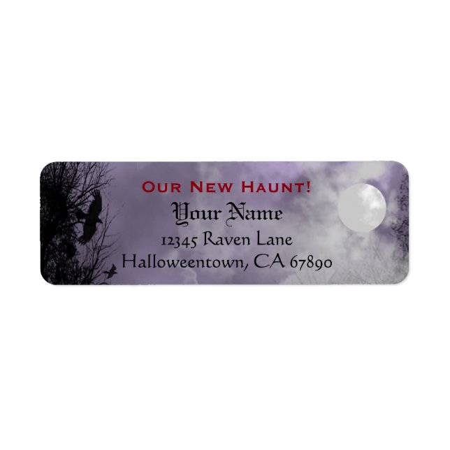 Étiquette Halloween Raven Purple Sky Custom Nouvelle adresse (Devant)