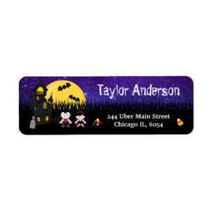 Étiquette Halloween Vampires Hantée Maison violette
