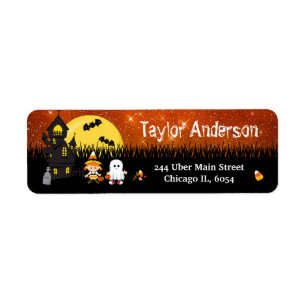 Étiquette Halloween Witch Ghost Haunted House Orange