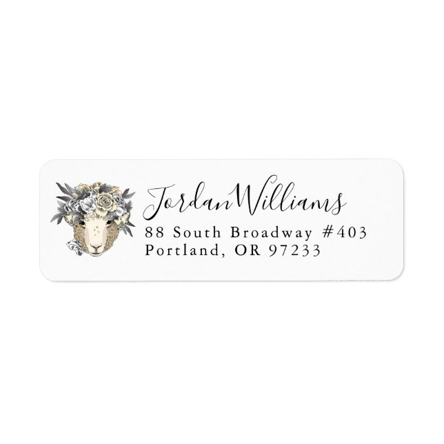 Étiquette Halo mouton floral | Ajouter Votre Nom (Devant)