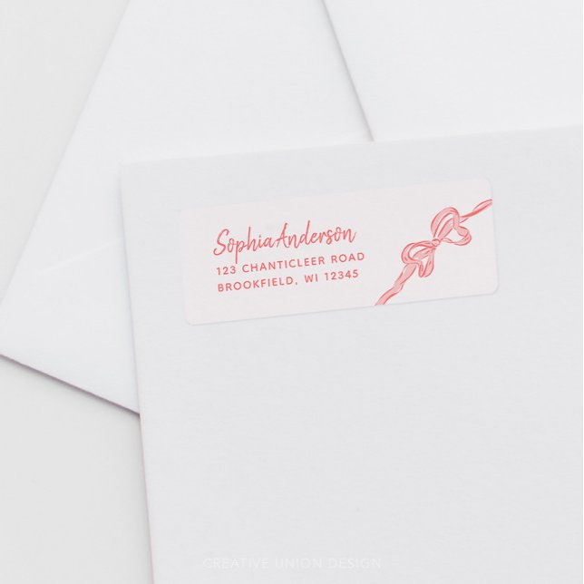 Étiquette Hand Drawn Bow Baby Shower Return Address Labels (girl baby shower
)