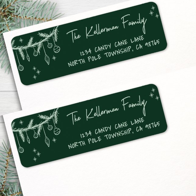 Étiquette Hand Drawn Green Christmas Return Address (Hand Drawn Green Christmas Return Address label )