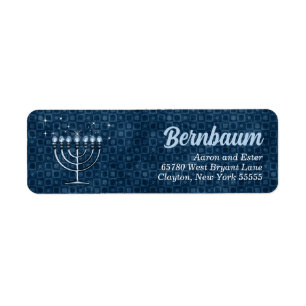 Étiquette Hanoukka Bright Menorah Adresse Bleue Traditionnel