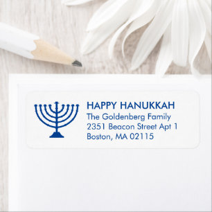 Étiquette Hanoukka menorah personnalisé bleu blanc simple mo