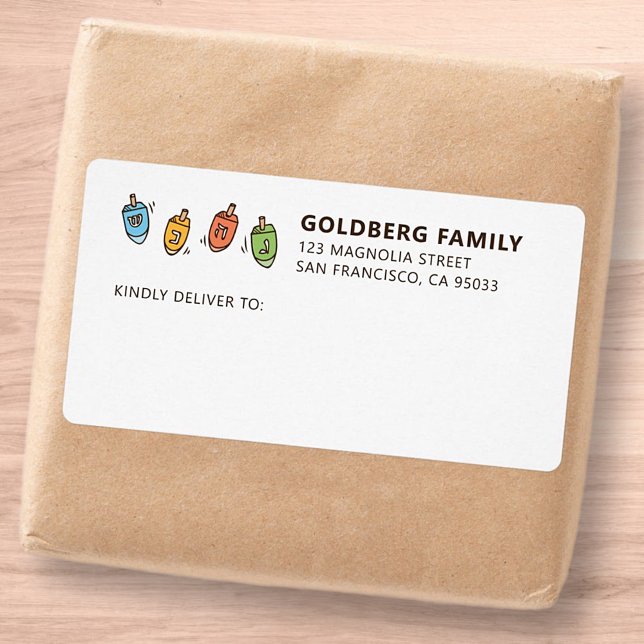 Étiquette Hanoukka Modern Simple Dreidel Adresse d'expéditio (Créateur téléchargé)