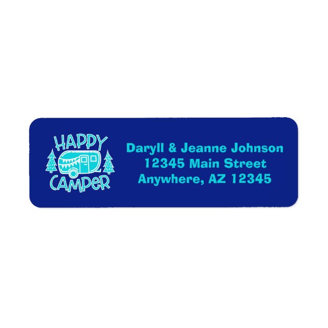 Étiquette Happy Camper RV Camping Motorhome Adresse de retou (Devant)
