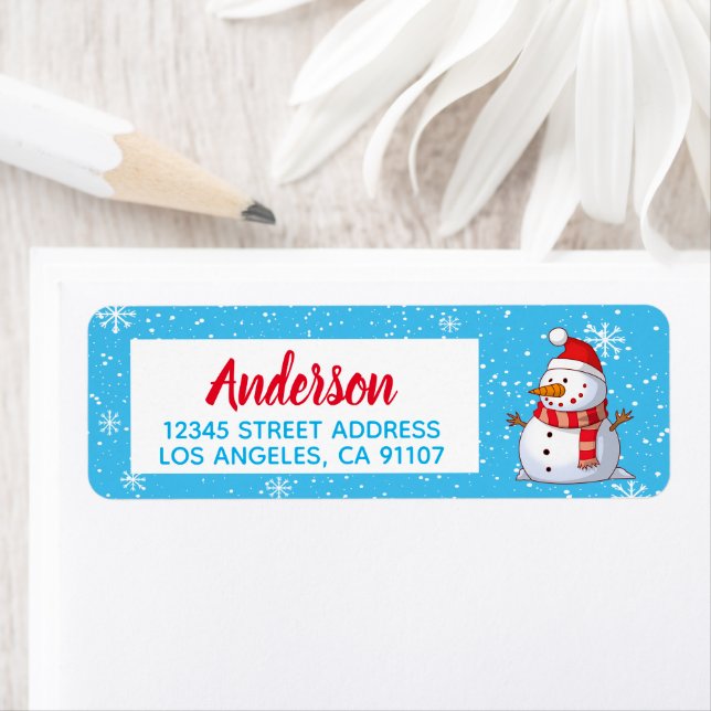 Étiquette Happy Christmas Snowman Adresse de retour Label (En situation)