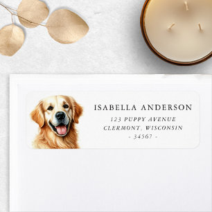 Étiquette Happy Golden Retriever Dog Watercolor Adresse