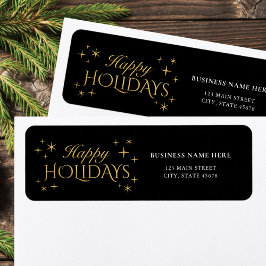 Étiquette Happy Holidays Black Gold Business Return Address