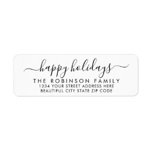 Étiquette Happy Holidays Black Script Return Adresse Label