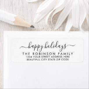 Étiquette Happy Holidays Black White Script Return Adresse
