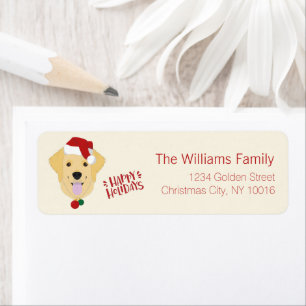 Étiquette Happy Holidays - Cute Golden Retriever Christmas