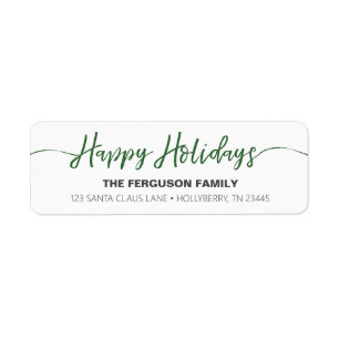 Étiquette Happy Holidays Green Script Return Adresse Label