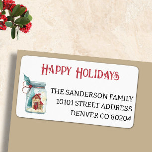Étiquette Happy Holidays House in a Jar Nom de retour Adress