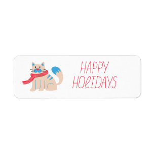 Étiquette Happy Holidays Winter Cat Return Adresse Label
