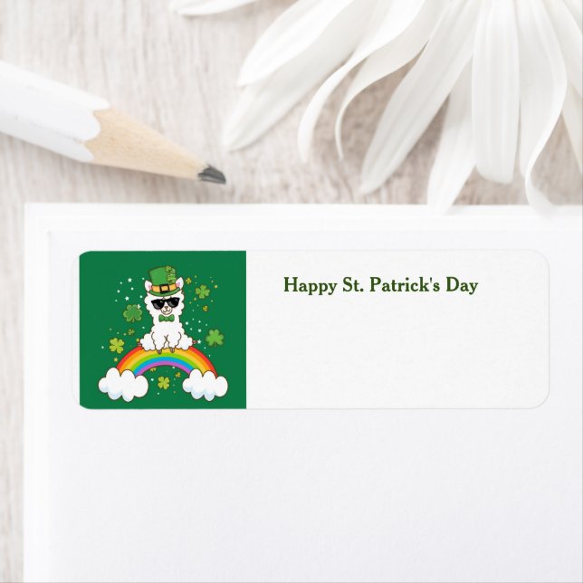 Étiquette Happy St. Patrick's Day lama l'adresse de retour (En situation)