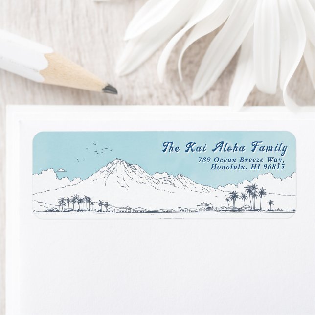 Étiquette Hawaii Mountain Blue sky- Return Customizable (Créateur téléchargé)