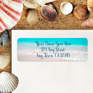 Étiquette Hawaii plage de sable turquoise photo adresse pers
