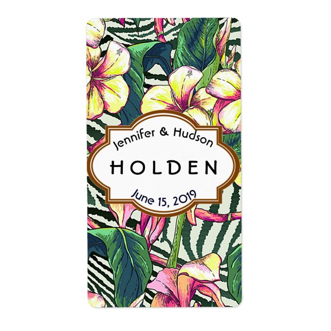 Étiquette Hawaiian Bold Plumeria Floral Mariage Custom Wine (Devant)