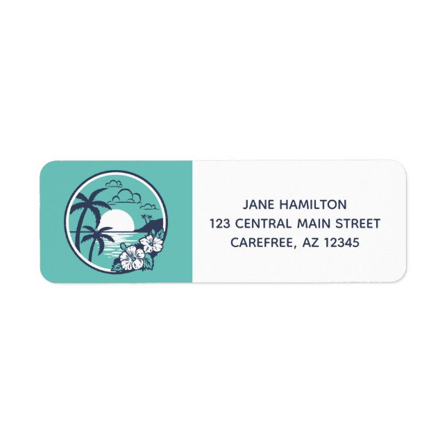 Étiquette Hawaiian Sunset Floral Turqouise Blue Adresse (Devant)
