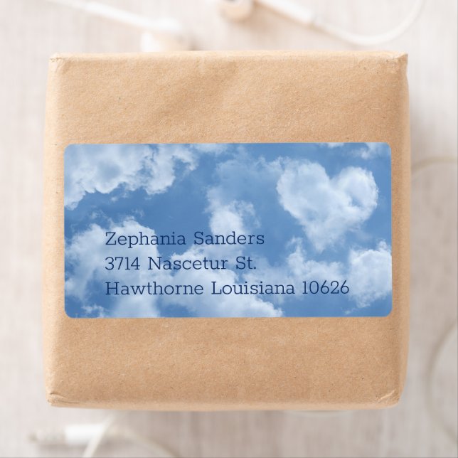 Étiquette Heart Cloud Ciel mignon Moderne Bleu Personnalisé  (En situation)