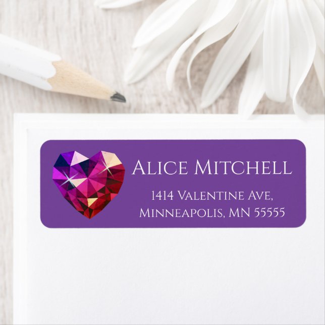 Étiquette Heart Gemstone Purple Return Address (En situation)
