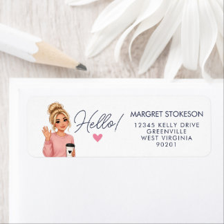 Étiquette Hello Blonde Lady Heart Return Address Label 