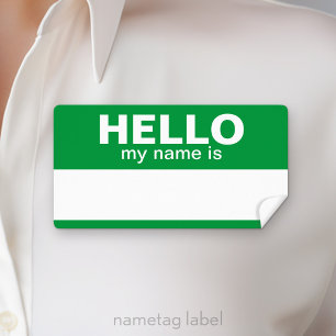 Étiquette Hello my name is - Green - area for Employee Name