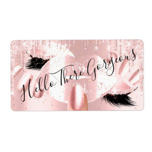 Étiquette Hello Pink Glitter Drips Kiss Lips Nails Makeup