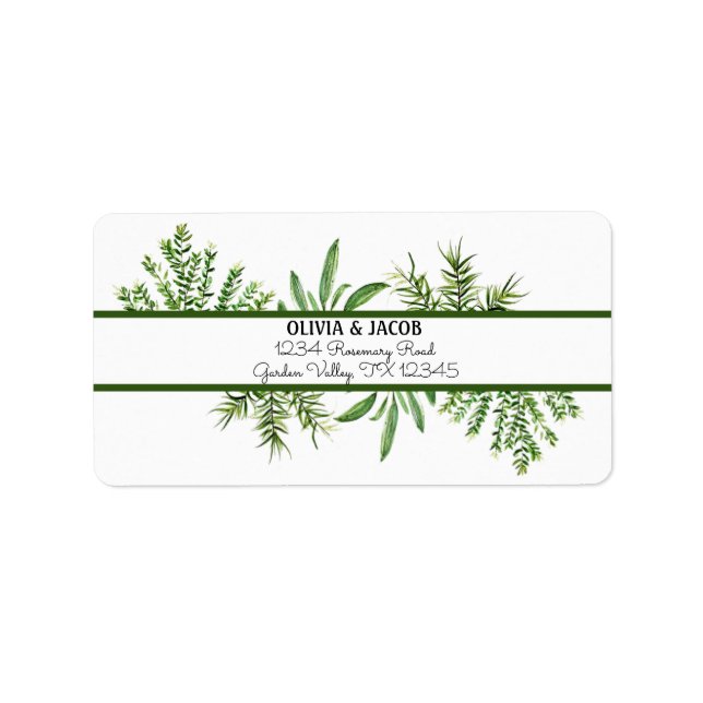 Étiquette Herbes Rosemary Thyme Botanique Mariage de verdure (Devant)