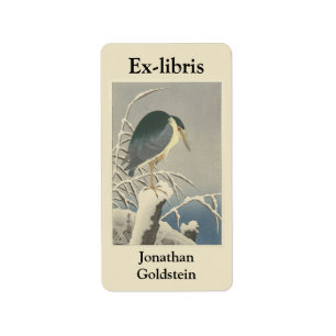 Étiquette Heron, neige, branche, plaque