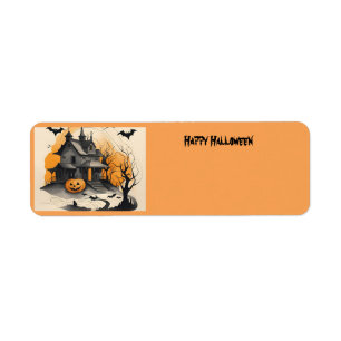 Étiquette heureux Halloween maison hantée