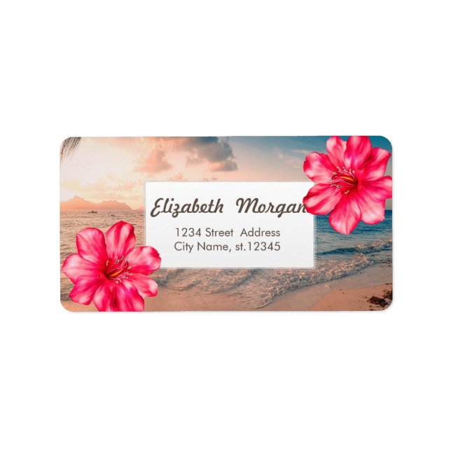 Étiquette Hibiscus hawaïen tropical, mer (Devant)